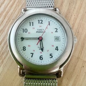 Timex Indiglo stainless steel metal mesh watch NEW BATTERY